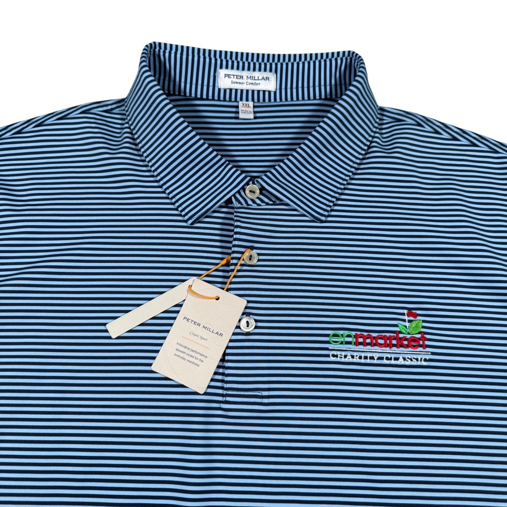 Peter Millar Polo Shirt Mens XXL Blue Striped Summer Comfort Golf Sport Logo NWT